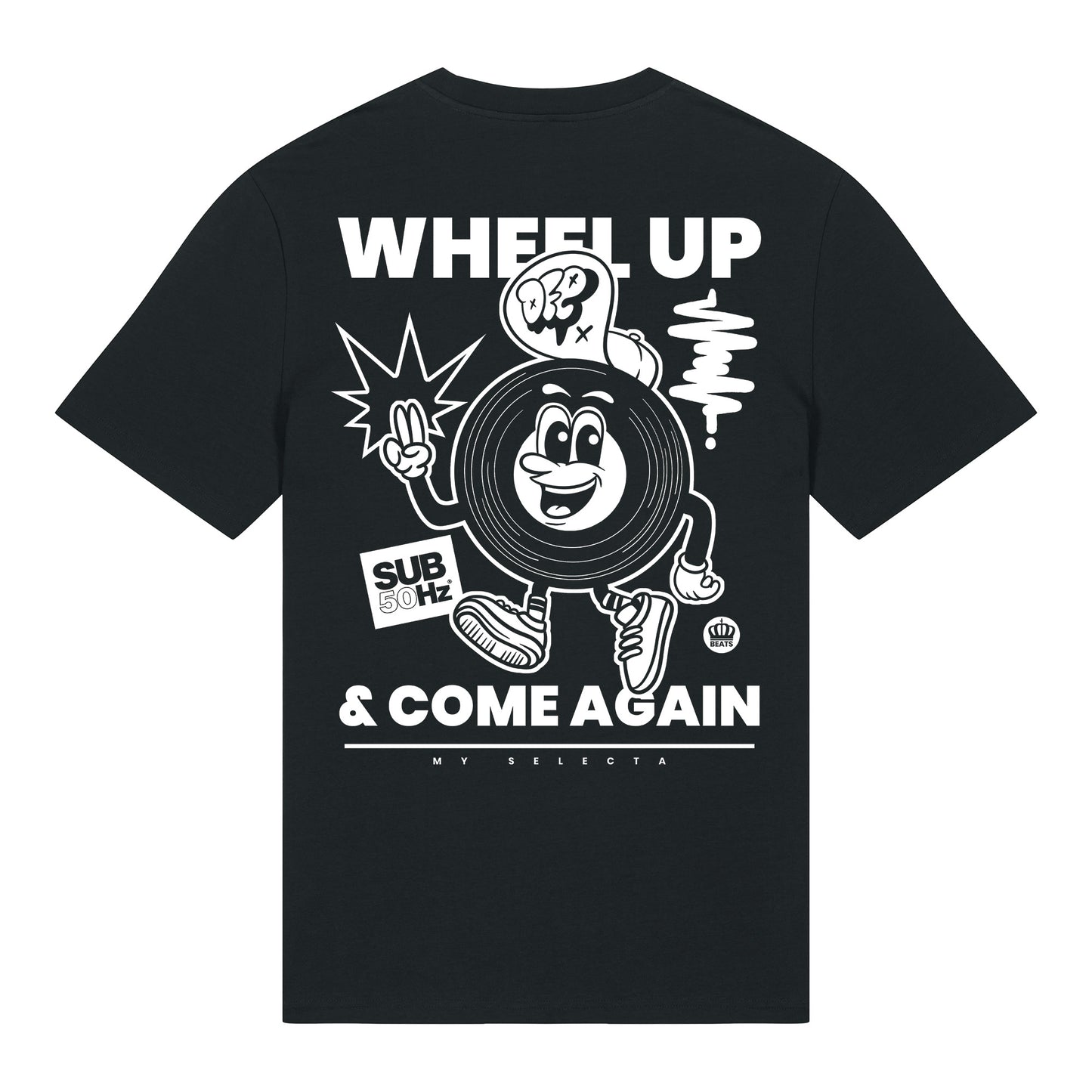 SUB50Hz Wheel Up Back Print Black T-Shirt