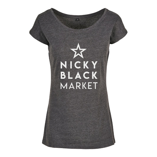 Nicky Blackmarket Logo Women's Wide Neck T-Shirt-Dancefloor Emporium