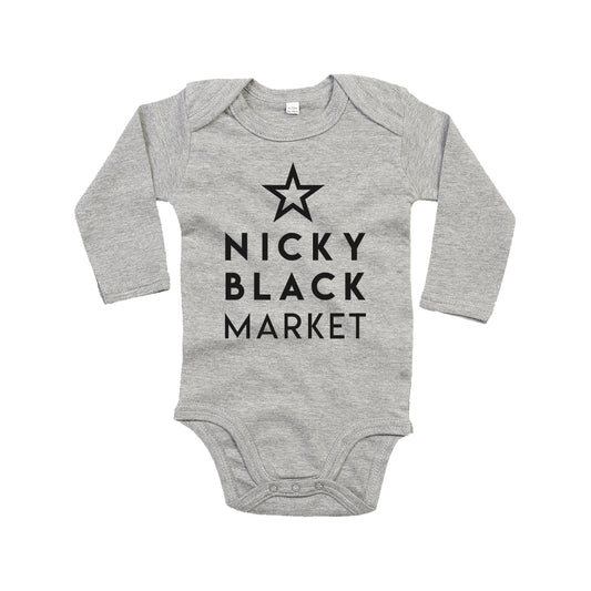 Nicky Blackmarket Black Logo Organic Babygrow-Dancefloor Emporium