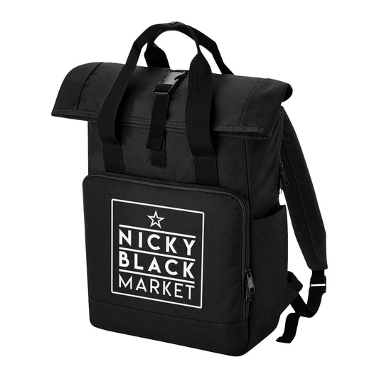 Nicky Blackmarket Boxed Logo Roll-Top Laptop Backpack-Dancefloor Emporium