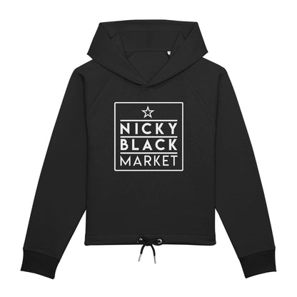 Nicky Blackmarket Boxed Logo Women's Cropped Hoodie-Dancefloor Emporium