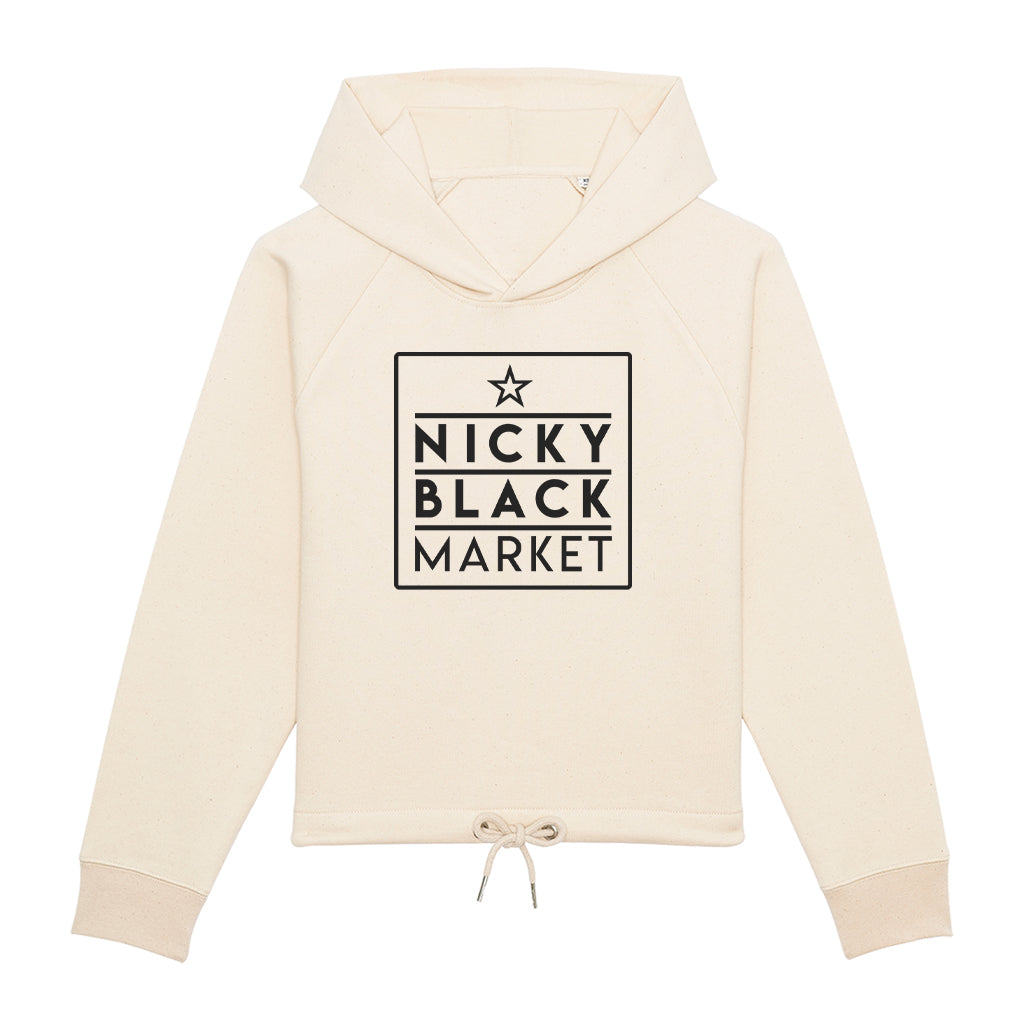 Nicky Blackmarket Boxed Logo Women's Cropped Hoodie-Dancefloor Emporium