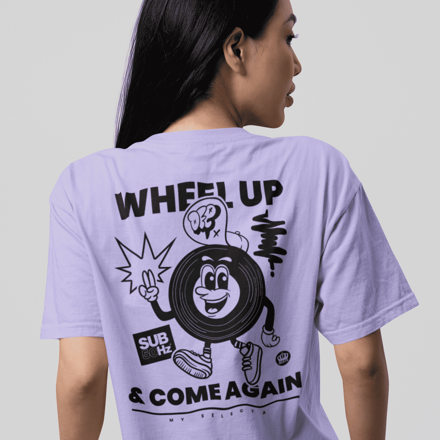 SUB50Hz Wheel Up Back Print Black T-Shirt