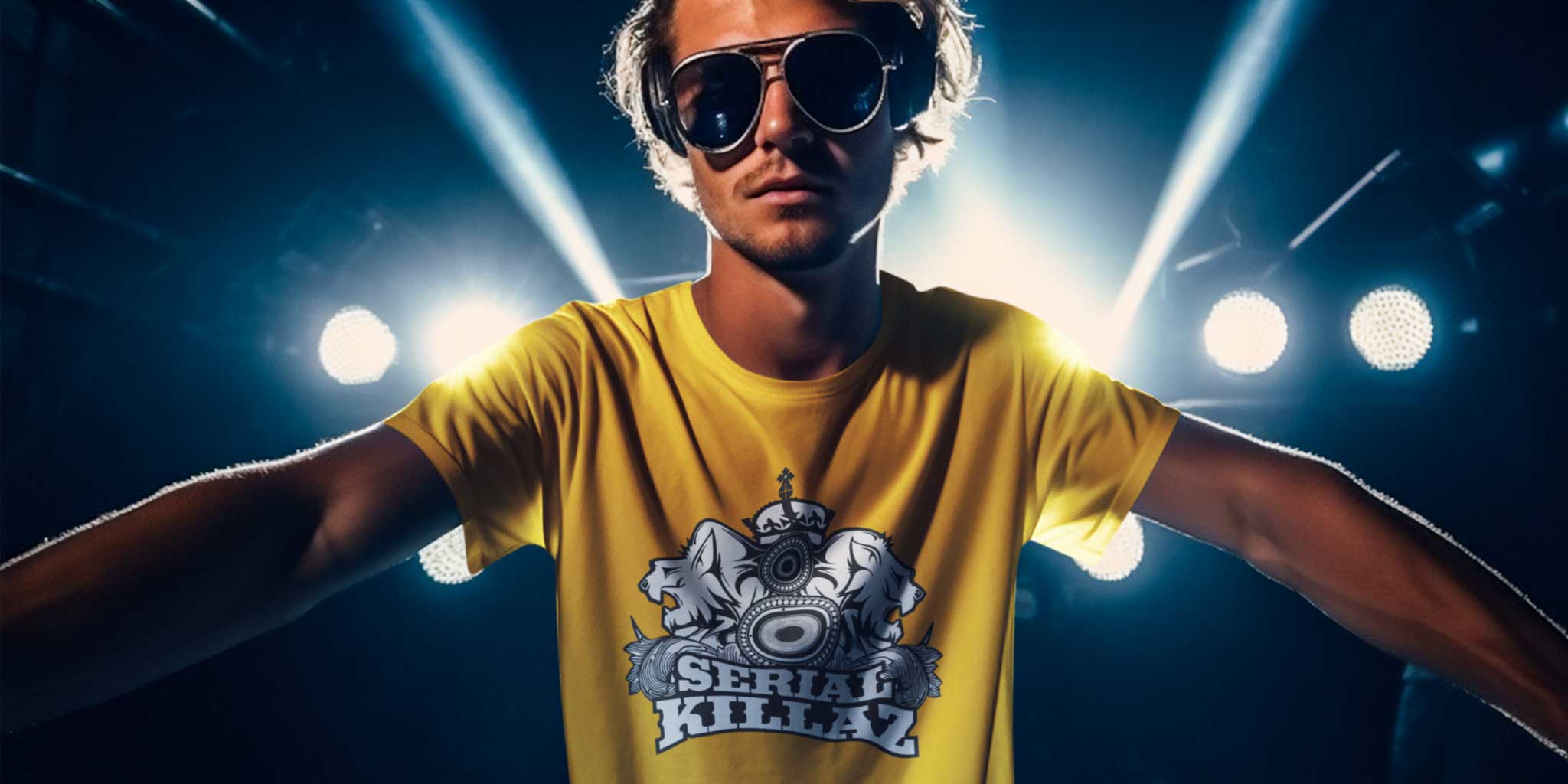 A DJ wearing a Serial Killaz Two Lions t-shirt